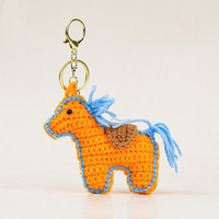 Porte-clés cheval au crochet fait main, pendentif poupée dessin animé en fil tricoté, accessoire de sac style chinois, cadeau