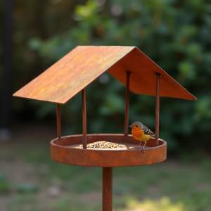 JH-Mech-Mangeoire à trémie à double face de construction durable pour jardin Mangeoire à oiseaux anti-écureuil en acier corten Mangeoire à oiseaux suspendue - Product Image 1