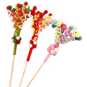 DIY Handmade <b>Cat</b> Teaser Stick <b>Plush</b> Pom Pom Toy Christmas Gift For <b>Cats</b> Boredom Buster Manual Operation Cartoon Style - Product Image 4