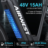 Vélo électrique tout-terrain à gros pneus 48V 15AH, longue autonomie, 750W, en aluminium, stock en gros UE/USA pour adultes