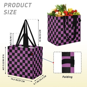 New Arrival Purple Checkered Large Capacity Eco-friendly <b>Foldable</b> Tote <b>Bag</b> Travel Outdoor Grocery Reusable Shopping <b>Bag</b> - Product Image 3