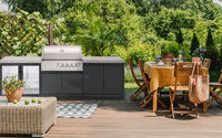 Meubles de cuisine extérieurs modernes en acier inoxydable écologiques avec barbecue à charnières et ensemble réfrigérateur pour appartement
