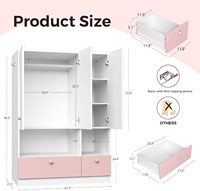 Armoire autoportante 3 portes en bois blanc Source Factory avec étagères ouvertes et 2 tiroirs pour chambre à coucher