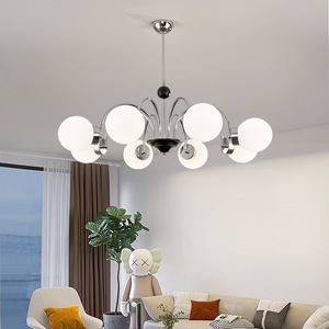 Classique français rétro crème vent salon argent suspension multi-tête blanc laiteux boule de verre chambre hôtel E27 lustre - Product Image 3