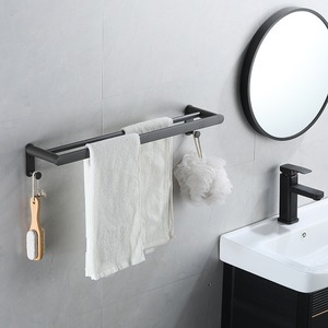Ensemble de salle de bain noir mat en six pièces, support mural en métal minimaliste rectangulaire, porte-serviettes, porte-papier toilette, étagère d'angle - Product Image 5