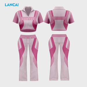 Lanci Custom logo Gym Y2K Fitness <b>Workout</b> Set Full Zip up <b>Jacket</b> Flared Yoga Leggings Matching 2 Piece Women Activewear Sets - Product Image 2