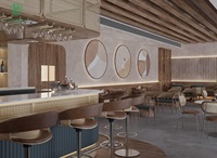 Café unique Bar Design Mobilier de sièges de café Table de bar et chaises en rotin sur mesure Canapé lounge Cabine