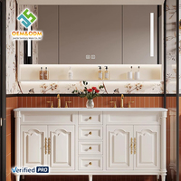 Meuble de salle de bain mural moderne en bois massif de style français OEM Juerte 2025 avec miroir, robinet et panneau de rangement