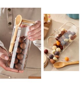 Popular Pastoral Design Round Glass Seasoning Jar <b>Set</b> with Wooden Spoon Airtight Storage for Restaurants Grain & Tea Storage - Product Image 4