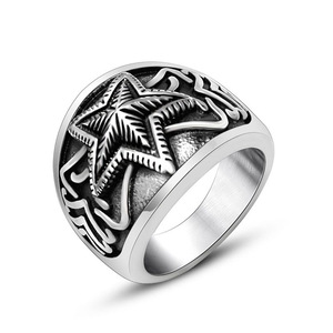 Retro Star <b>Titanium</b> Steel <b>Ring</b> Extra Wide Five Pointed Unisex Rock Style Jewelry SA977 - Product Image 5
