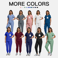 Nouvel ensemble de tenue d'infirmière pour femmes en soins intensifs, couleur unie, manches courtes, deux pièces, séchage rapide, tissu Dobby Spandex, uniforme professionnel