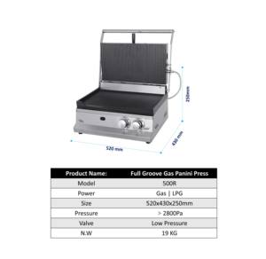 Machine à Panini Professionnelle à Gaz, Grill Rainuré Complet, 2 Brûleurs, pour Panini et Hamburgers, Modèle 500R - Product Image 2