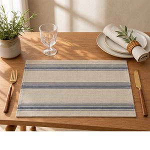Set de table en lin de qualité supérieure |   Set de table tissé rayé beige et bleu marine |   Nappe élégante en tissu pour la maison, l'hôtel et le restaurant - Product Image 2