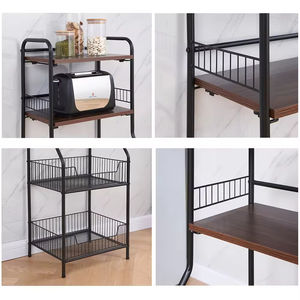 욕실 3 층 목재 및 스테인레스 스틸 선반 트롤리 유틸리티 스토리지 롤링 카트 4 륜 주방 트롤리 - Product Image 2