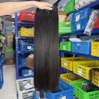 Cheveux humains vierges brésiliens de grade 12A, tissage double trame à la machine, pointes épaisses, lisses, noir naturel, pour femmes noires