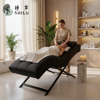 Table de massage et de soin esthétique ShiLu électrique, réglable en hauteur, pliable, incurvée, moderne, avec base en acier inoxydable noire, idéale pour les hôtels