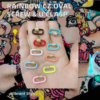 JF1334 Micro pavé arc-en-ciel CZ plaqué or en forme de U mousqueton boucle de verrouillage émail néon ovale fermoir à vis principal Zircon laiton