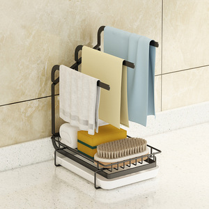 Nouveau robinet d'évier en acier inoxydable, organisateur caddy, éponge de savon, support de séchage pour étagère d'évier de cuisine avec porte-serviettes - Product Image 2