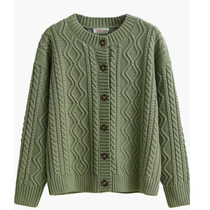 Women's Cotton Knit <b>Cardigan</b> <b>Sweater</b> Solid Color Loose Fit Autumn Winter Wear - Product Image 1