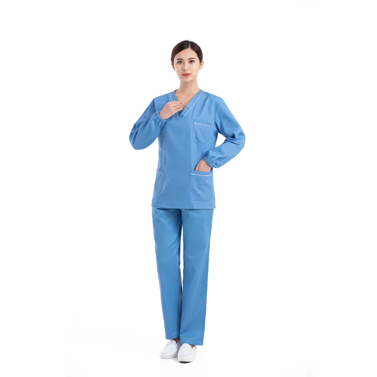 Uniforme de Hospital de manga larga para mujer, conjunto de traje de Enfermería de poliéster y algodón, LICRA