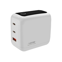 Chargeur mural LED GaN 100W ignifuge QC2.0 PD SCP 2 ports Type-C 1 port USB OTP/OVP pour ordinateur portable/iPad/écouteurs/appareil photo