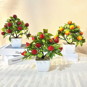 Bonsái de Frutas Artificiales de 9.6 Pulgadas, Granada y Naranja, Decoración de Escritorio, Adorno de Año Nuevo - Product Image 1