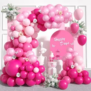 Kit karangan bunga lengkung balon nuansa merah muda balon pesta merah muda balon merah muda mutiara cahaya Macaron dekorasi pesta merah muda