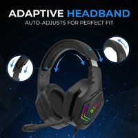 Headset Gaming Wired PJT-DEP2455 Hitam RGB dengan Lampu LED, Indikator Baterai, Peredam Kebisingan & Tahan Air IPX-4 untuk Perjalanan