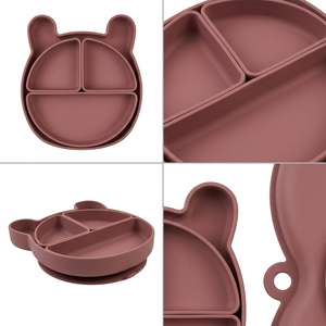 Ensemble d'alimentation pour bébé en silicone de qualité alimentaire, motif chat, ours, lapin, vaisselle personnalisée pour enfants, bol à ventouse, <span class=keywords><strong>assiette</strong></span>, bavoir, cuillère, fourchette - Product Image 4