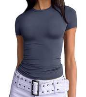 Camisetas de manga corta para mujer, tops cortos de verano, básicas, ajustadas, para gimnasio, entrenamiento, ropa Y2k