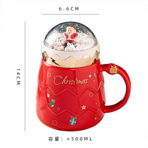 แก้วเซรามิคซานตาคลอสพร้อมฝาปิด สำหรับนม กาแฟ หรือเครื่องดื่มอื่นๆ ของขวัญปีใหม่ขายส่ง แก้วคริสต์มาส - Product Image 2