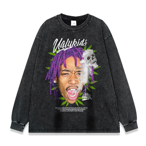 T-Shirt a Maniche Lunghe da Uomo con Stampa Serie <span class=keywords><strong>Hip</strong></span> Hop <span class=keywords><strong>Rap</strong></span>, Lavaggio Pesante per Effetto Vintage, Marca di Moda Americana OEM - Product Image 3