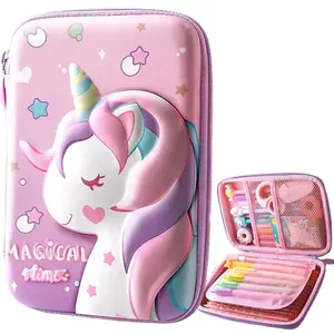 Grande Capacidade 3D Unicorn EVA Lápis Caso Para Crianças Double-Layer Papelaria Box