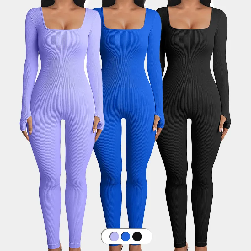 plus size jumpsuits playsuits bodysuits for women 2022 elegant custom logo seamless long sleeve one pcs sets