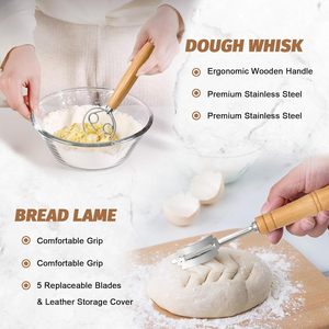 <b>Bread</b> Proofing <b>Basket</b> Set of 2, 2 Pcs 10 Oval Sourdough <b>Baskets</b> with Lame Scraper Brush for Making Baking Fermentation - Product Image 3