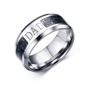 แหวนวงแหวนผู้ชายสแตนเลสคลาสสิก 8 มม. สีน้ำเงินดำคาร์บอนไฟเบอร์ |   แกะสลัก DAD Freemason Crusader Cross Lucky Tree Blank - Product Image 5