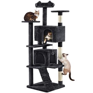 Poste de rasguño de muebles de condominio de torre de árbol de gato de tres niveles de lujo para gatitos juego de Casa de mascotas, árboles de gato y rascador - Product Image 1