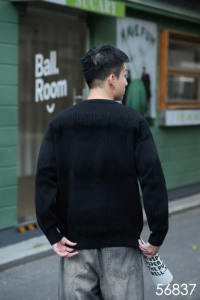 Pull en tricot texturé à col rond pour homme, haut ample à manches longues, tendance minimaliste, décontracté, polyvalent, doux et chaud - Product Image 2