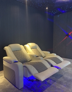 Fábrica 2 asientos blanco + <span class=keywords><strong>gris</strong></span> muebles de cine en casa reclinables eléctricos de cuero genuino sofá de cine en casa asiento de cine <span class=keywords><strong>reclinable</strong></span> - Product Image 5