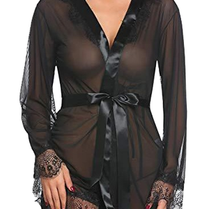 Nueva bata Sexy de buena calidad para mujer, ropa interior larga con ribete de encaje, nivel de Control de luz, monos de tela de gasa, medio incluido, venta al por mayor - Product Image 4