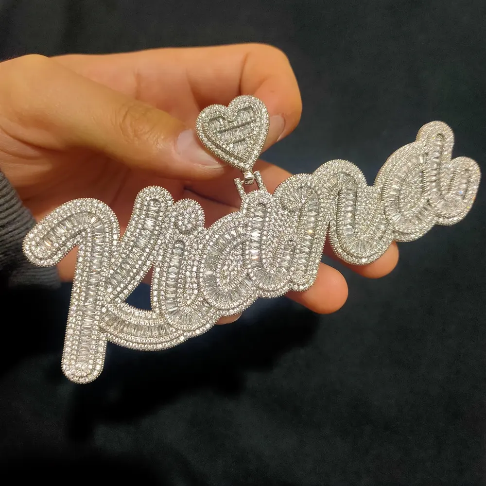 Сверкающее квадратное ожерелье с изумрудной огранкой из фианита, индивидуальный кулон в виде багета с надписью и сердцем, бижутерия в стиле хип-хоп