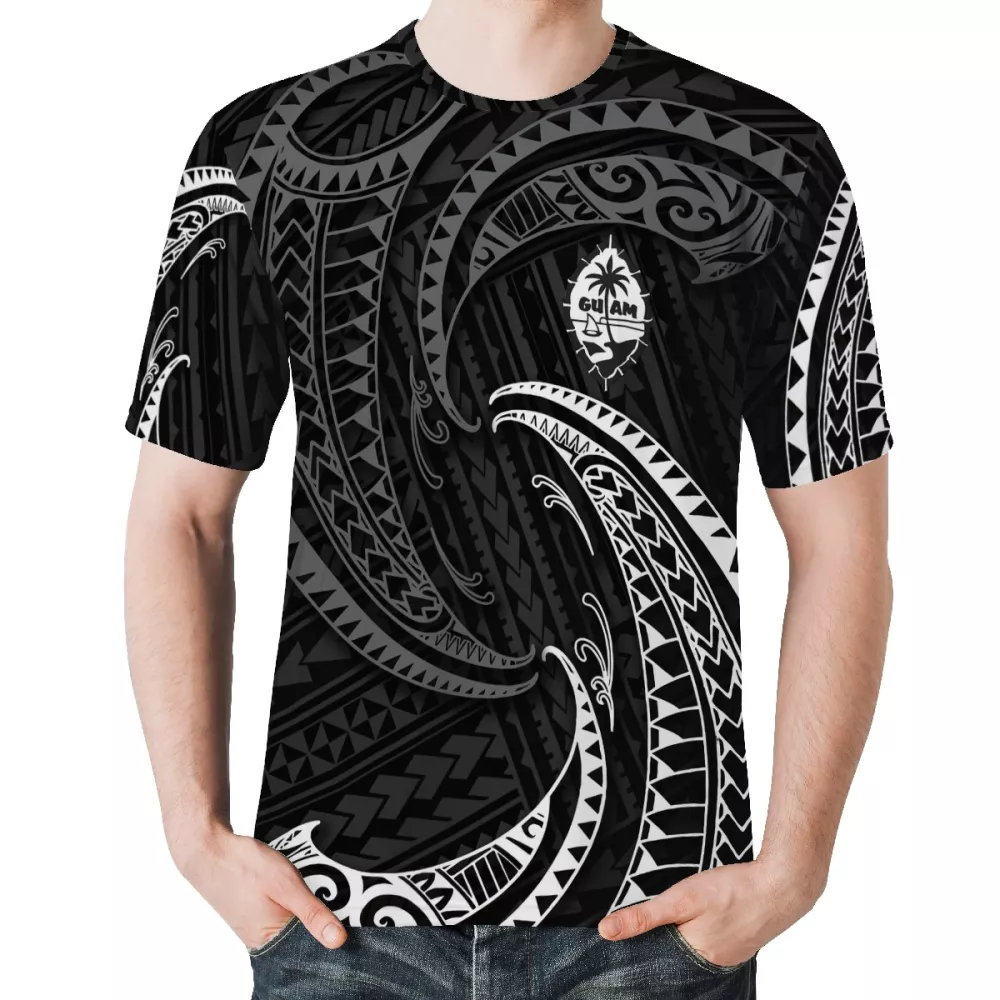 Nieuwste Hawaii Stijl Guam Ontwerpen Afbeelding Polynesische Traditionele Tribal Tattoo Ontwerpen Mode Zwart-Witte T-shirt Voor Mannen Goedkope