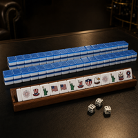 Jeu de Mahjong à paillettes bleues, tuiles patriotiques américaines avec motifs Aigle et Drapeau, Mahjong en acrylique pour la fête de l'Indépendance
