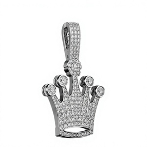 925 Sterling <b>Silver</b> Moissanite Crown Charm <b>Pendant</b> Iced Out Round Brilliant Hiphop Party <b>for</b> <b>Men</b> Women Gift - Product Image 2