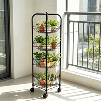 Chariot de rangement mobile en métal à 4 niveaux DaS avec paniers en fil métallique et roulettes, étagère de présentation pour légumes et fruits de cuisine