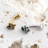 Piercing de nombril en titane ASTM F136 14G avec barre incurvée et zirconium cubique, plaqué or, pour femme, 16G