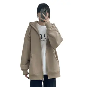 2023 Winter and Autumn New Fashion Women's Pullover Sweater Loose Solid Color Women's Zipper Cardigan Hooded Casual Office Jacke