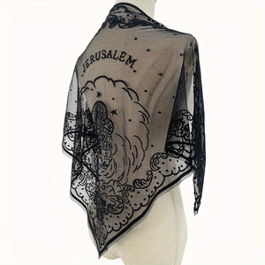 Châle d'Église Triangulaire en Dentelle en Petite Quantité Motif Religieux Vierge <span class=keywords><strong>Marie</strong></span> Foulard Transparent Brodé pour Femme Accessoires de Vêtement - Product Image 3