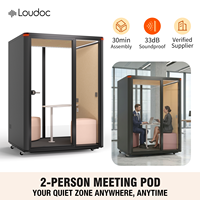 Cabine de réunion insonorisée pour 2 personnes avec porte en verre, ventilation, éclairage LED, pod acoustique modulaire
