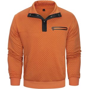 Sweat-shirt matelassé personnalisé pour homme, col montant, manches longues, avec poche, coupe classique, orange, taille L - Product Image 5